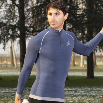 Maglia tecnica sportiva in lana merino manica lunga uomo